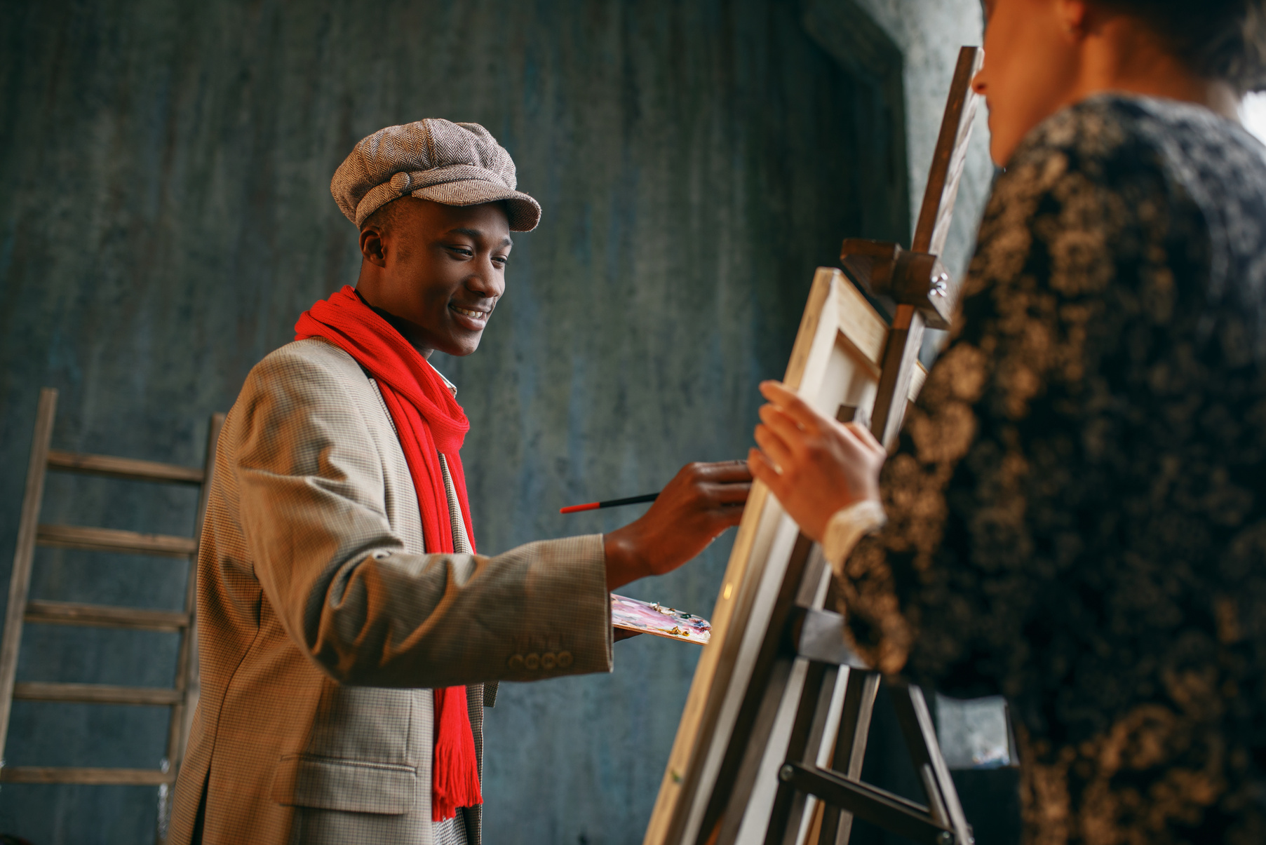 Artist Painting on Easel